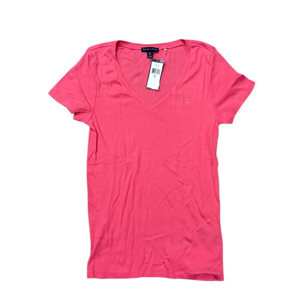 Polo Ralph Lauren Classic V-Neck T-Shirt – Pink with Pink Pony Logo - Picture 1 of 4